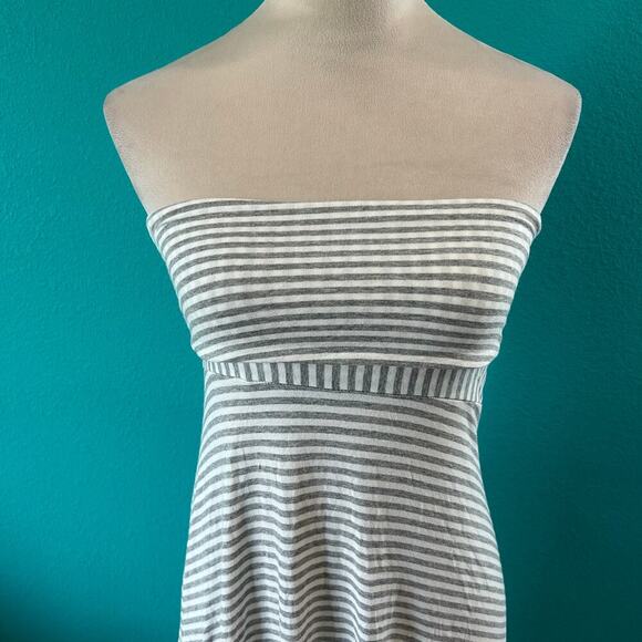 Gap Gray & White Striped Strapless Maxi Dress Beachy Tube Vacay Size XS - Picture 2 of 5